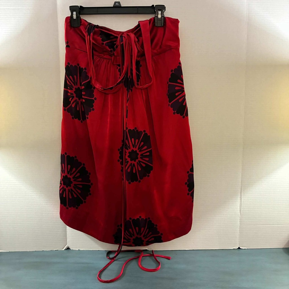 Marc by Marc Jacobs Mini Dress Womens 6 Red Floral Satin Tie Back